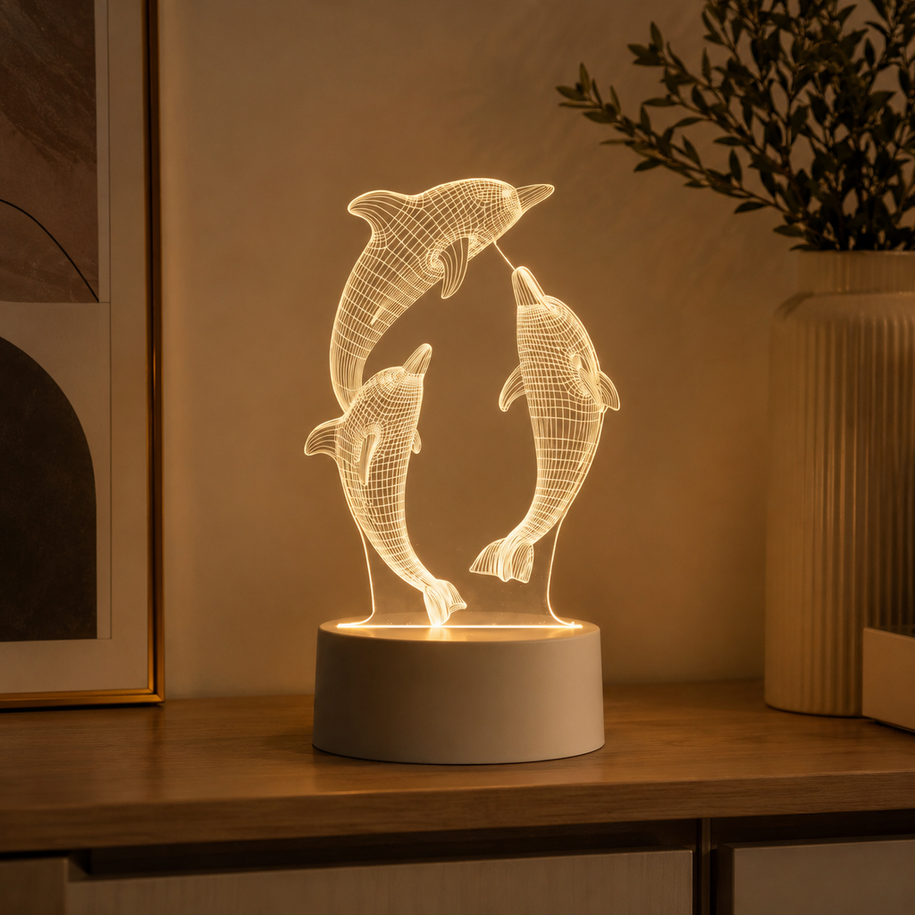 3D Dolphin Illusion Night Light – USB Powered 3
