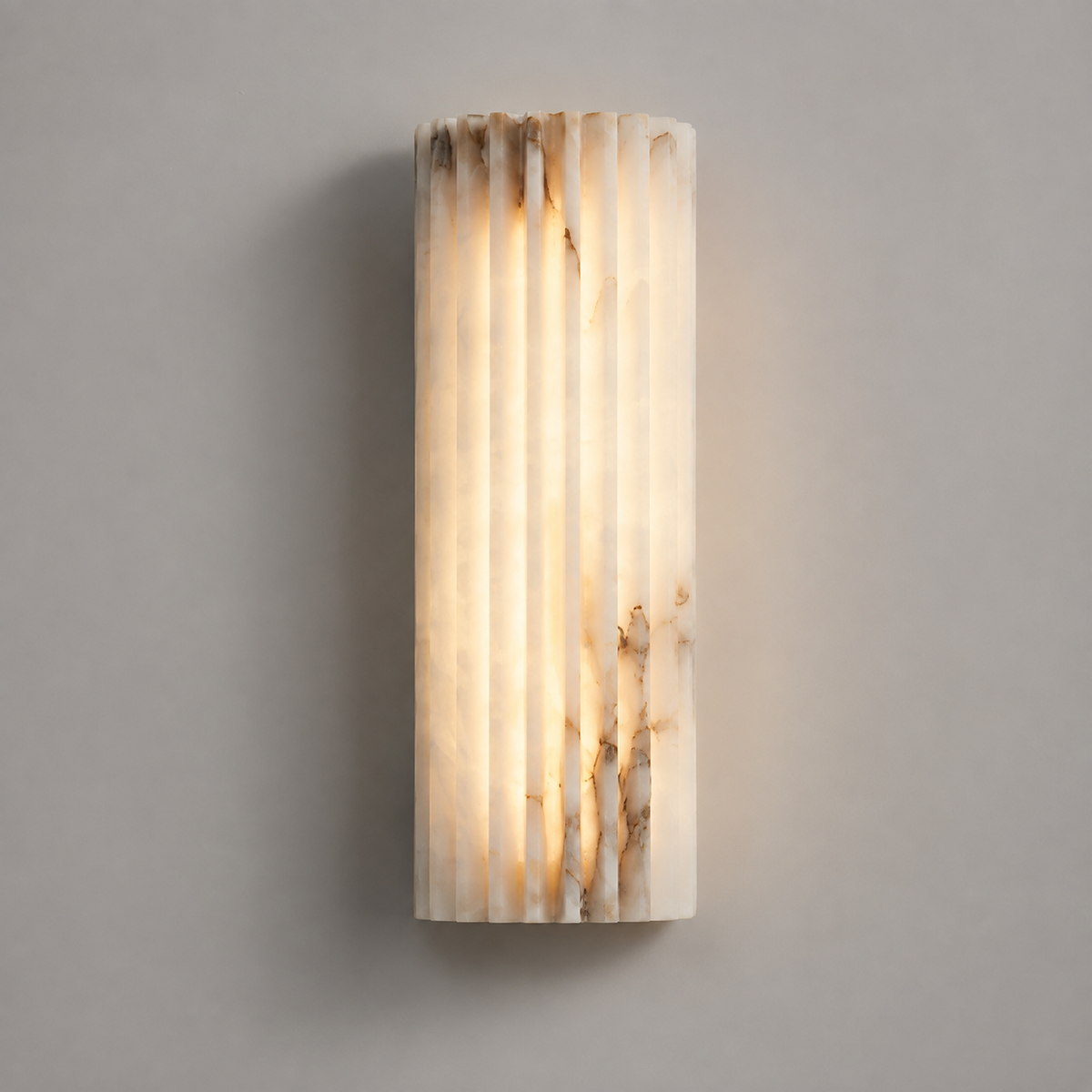 Alabaster Wall Sconce, Ribbed Shade, Metal Frame, Integrated LED Warm Light 0