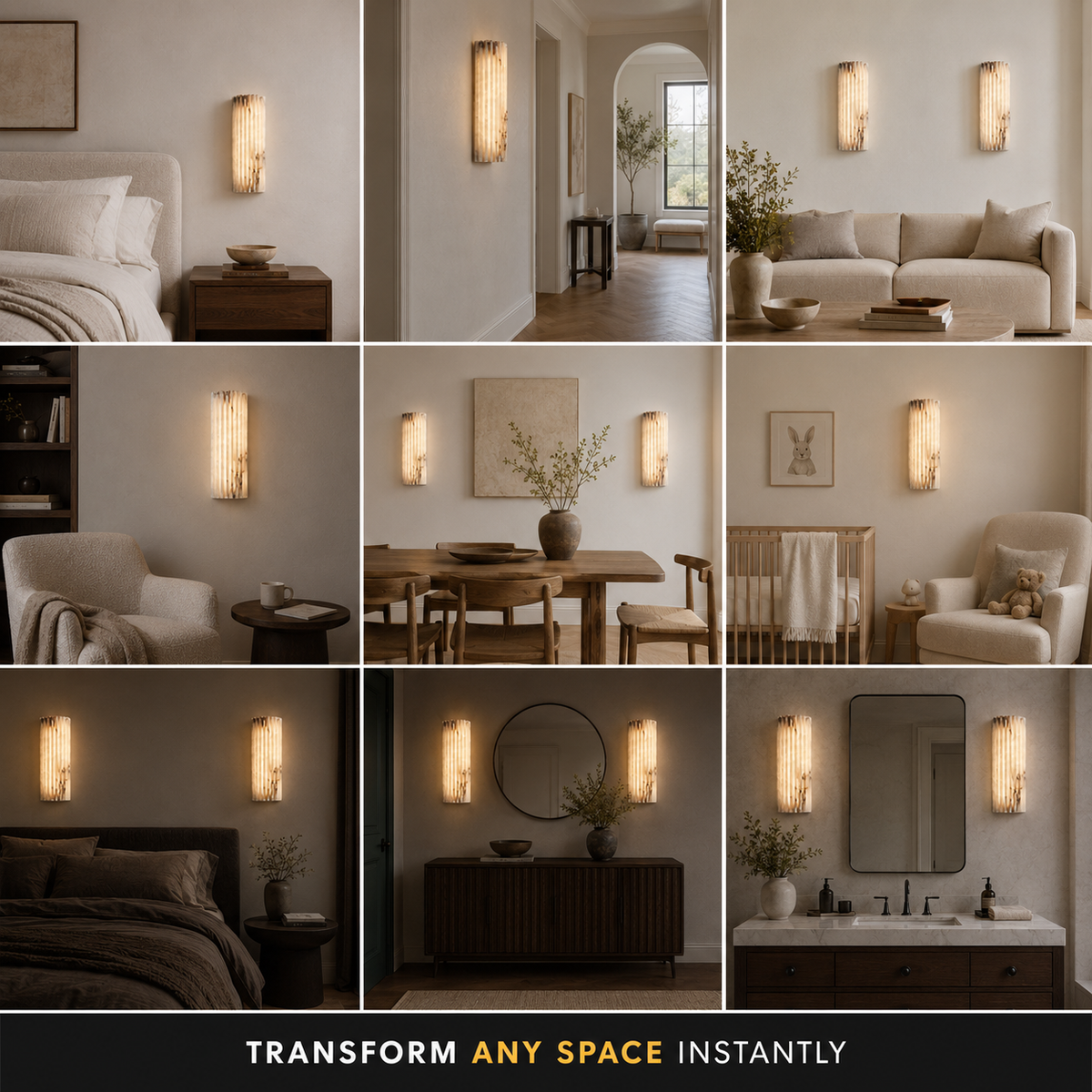 Alabaster Wall Sconce, Ribbed Shade, Metal Frame, Integrated LED Warm Light 8