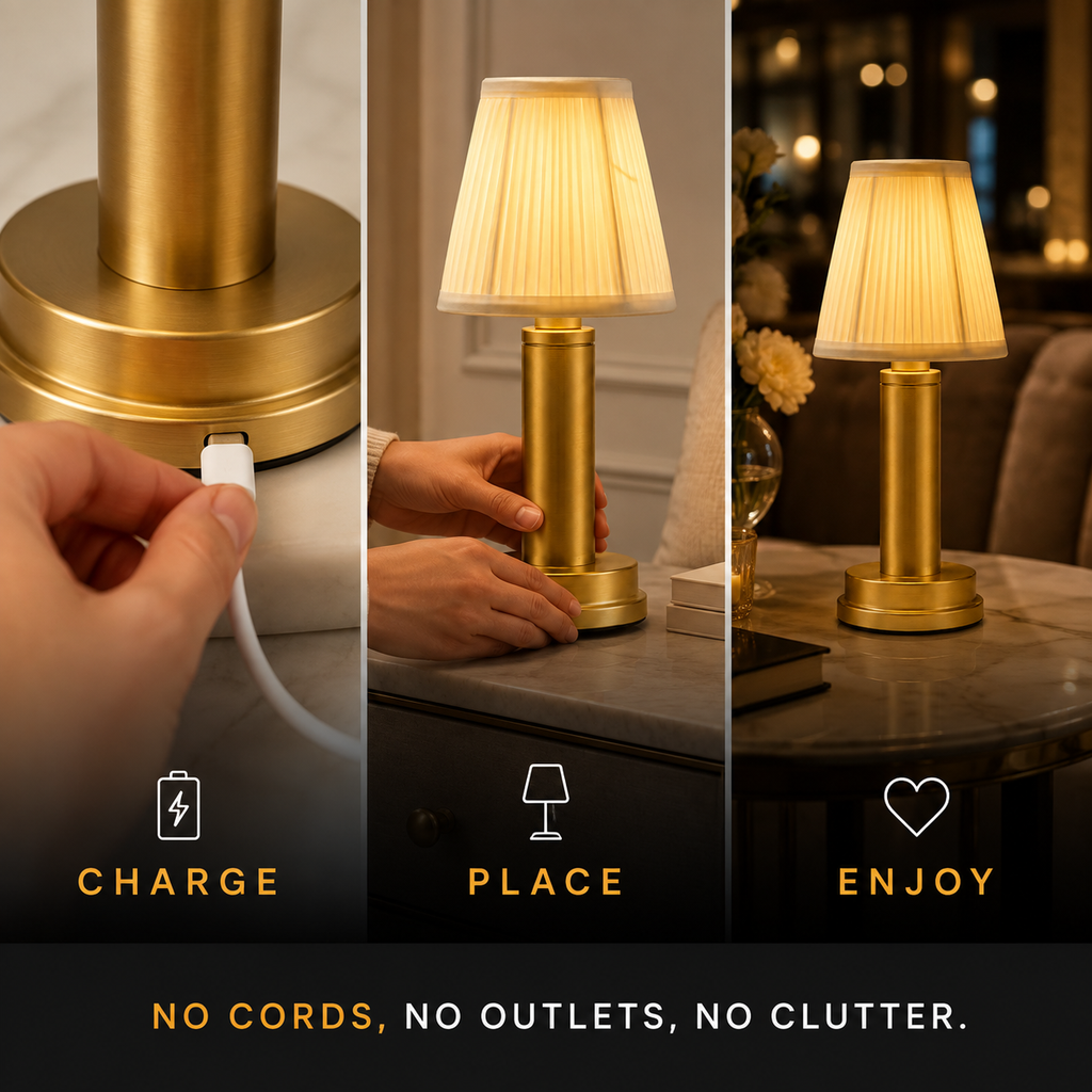 Bedside Table Lamp, Cordless Rechargeable Design, Aluminum Alloy And Fabric, Three Color Temperatures 6