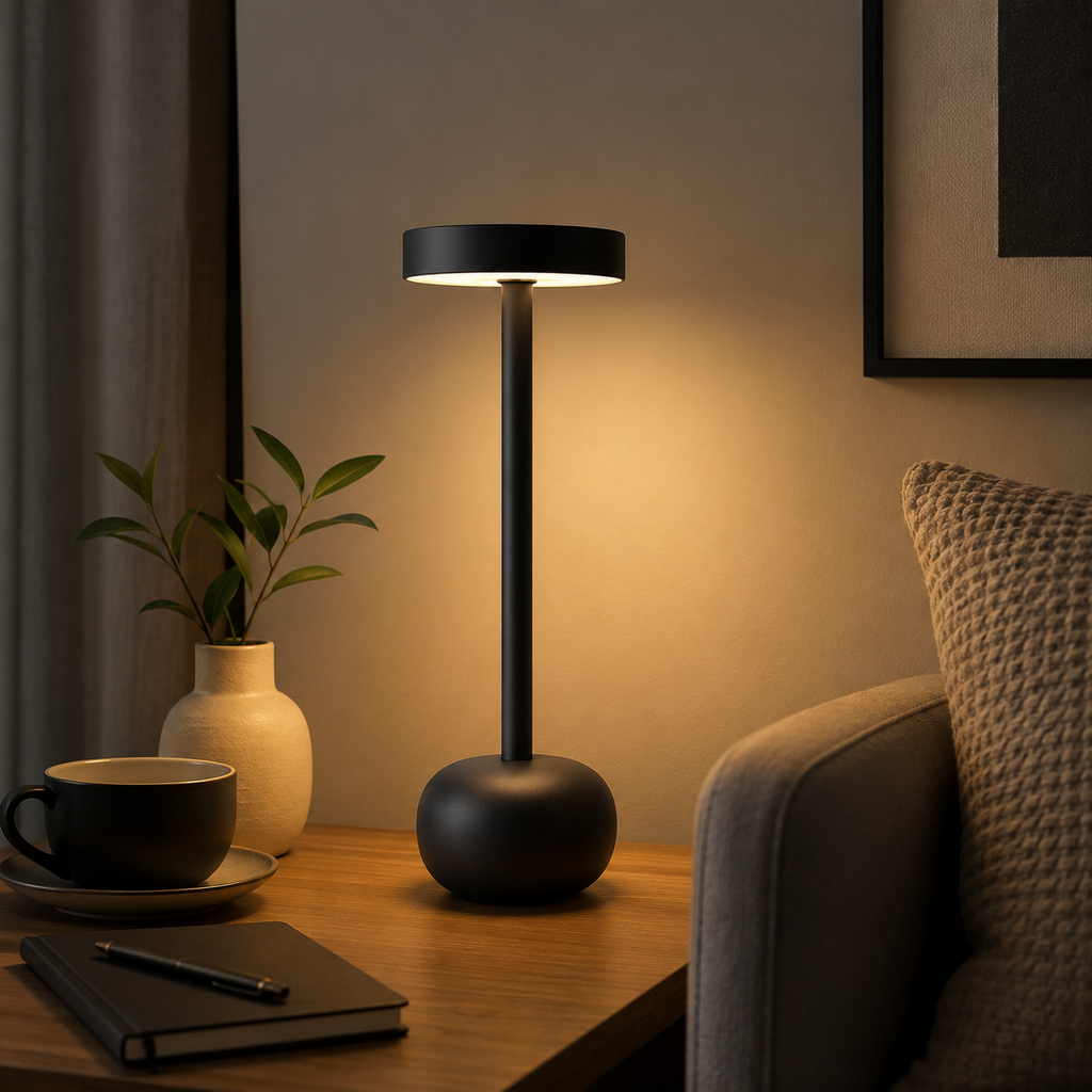 Black Rechargeable Table Lamp – Stepless Dimming, Cordless 3