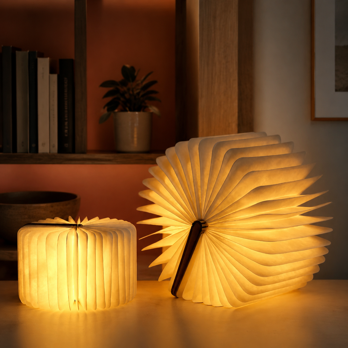 Book Lamp | 360 Degree Foldable Rechargeable Light, Wood And Paper, Natural 3