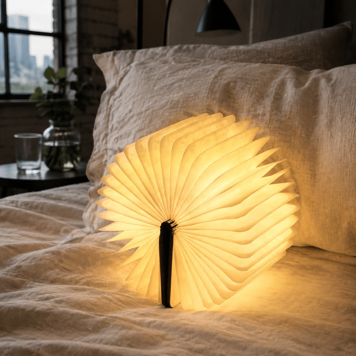 Book Lamp | 360 Degree Foldable Rechargeable Light, Wood And Paper, Natural 4