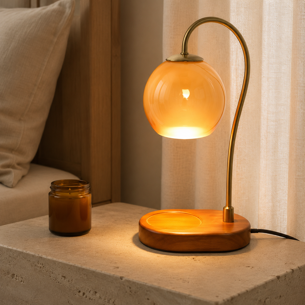 Candle Warmer Lamp | Adjustable Flameless Wax Melter, Metal And Glass, Orange 2