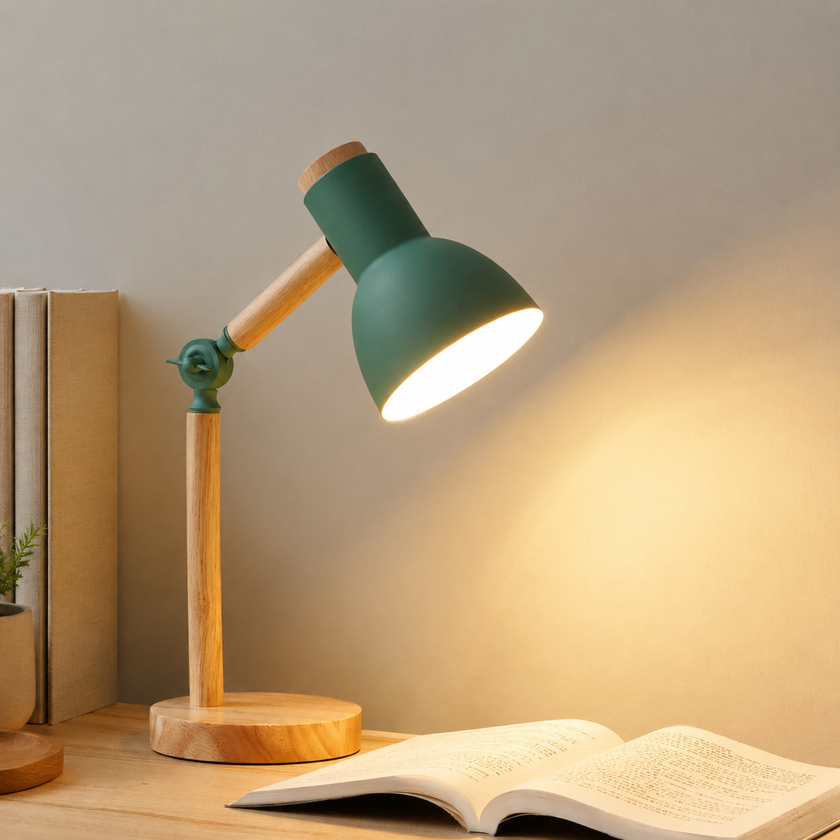 Desk Lamp | Adjustable Cone Shade Task Light, Rubberwood And Metal 1