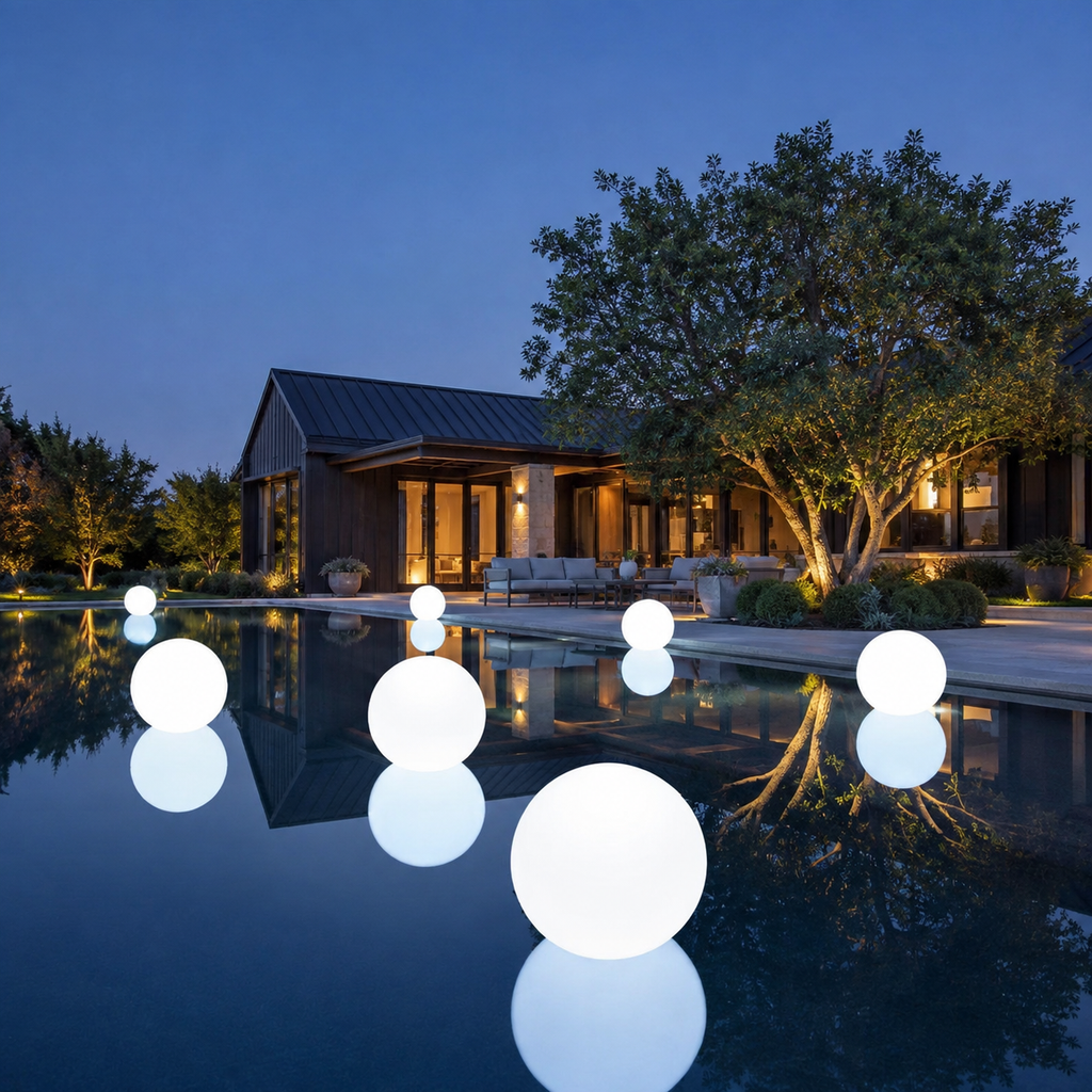 Floating Pool Lights, Rechargeable RGB LED With Remote Control, PVC, White 2