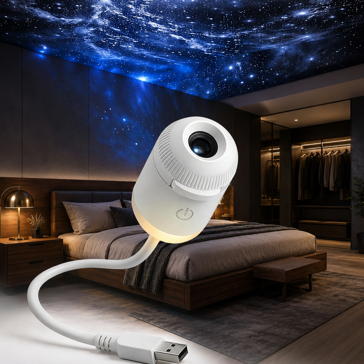 Galaxy Projector | 10 Swappable Star Slides, USB Powered Flexible Neck, White 0