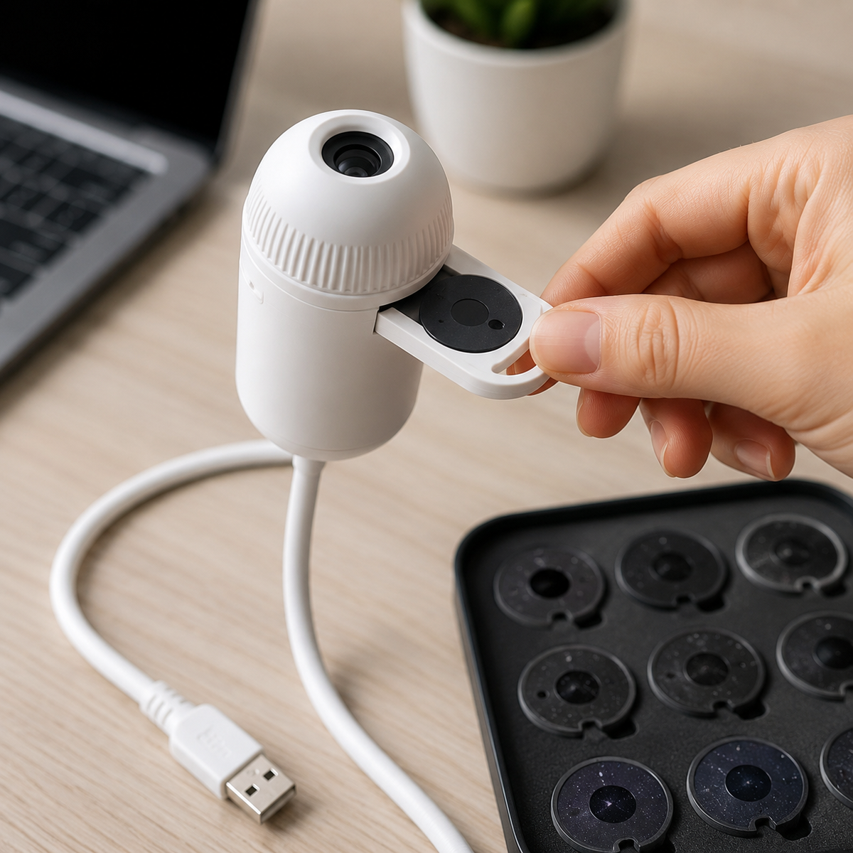 Galaxy Projector | 10 Swappable Star Slides, USB Powered Flexible Neck, White 1