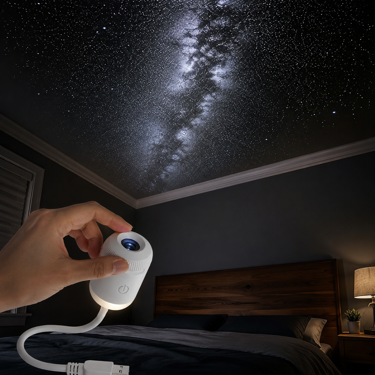 Galaxy Projector | 10 Swappable Star Slides, USB Powered Flexible Neck, White 2