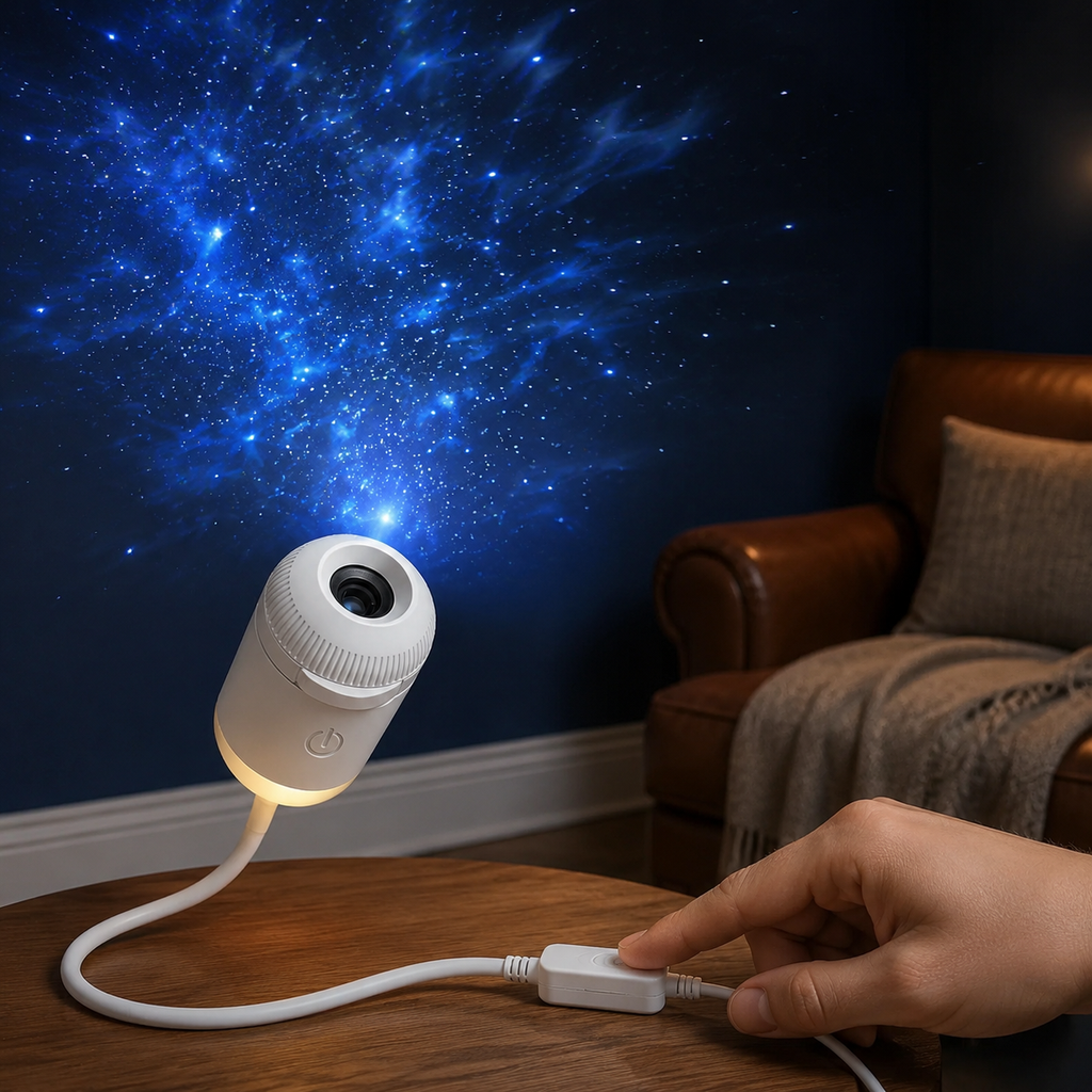 Galaxy Projector | 10 Swappable Star Slides, USB Powered Flexible Neck, White 3