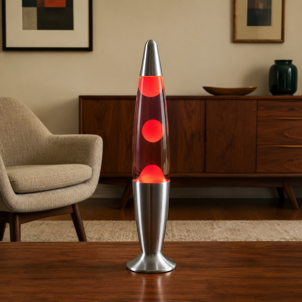 Lava Lamp | Color Changing Wax Motion Light, Glass And Aluminum, Red 0