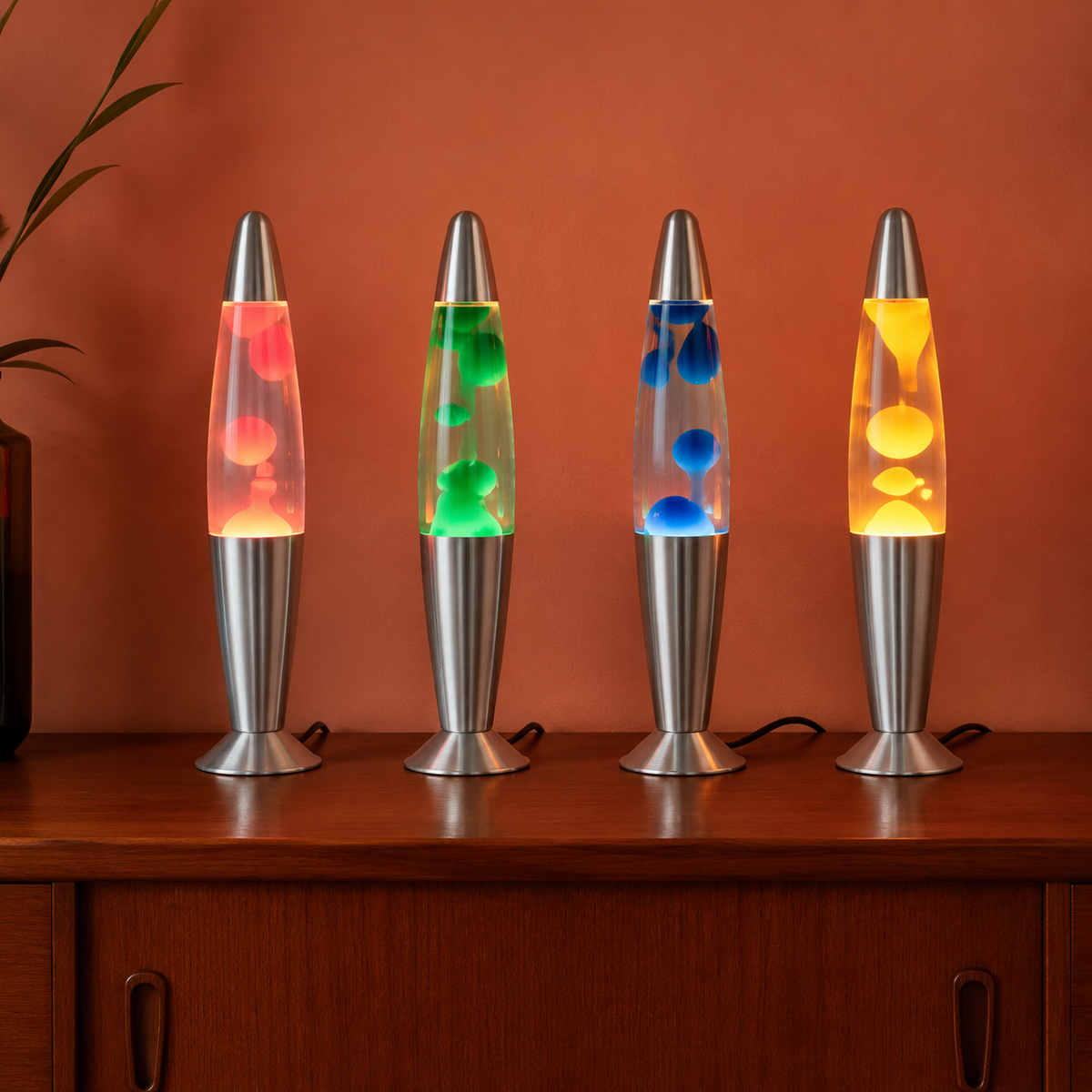 Lava Lamp | Color Changing Wax Motion Light, Glass And Aluminum, Red 1