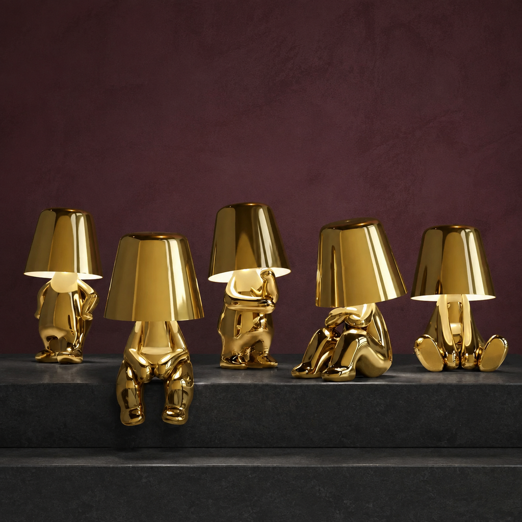 Sculptural Cordless Table Lamp | Five Thinker Styles, Touch Dimming, Polished Gold 5
