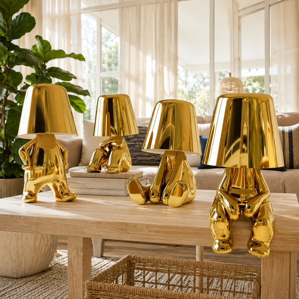 Sculptural Cordless Table Lamp | Five Thinker Styles, Touch Dimming, Polished Gold 6