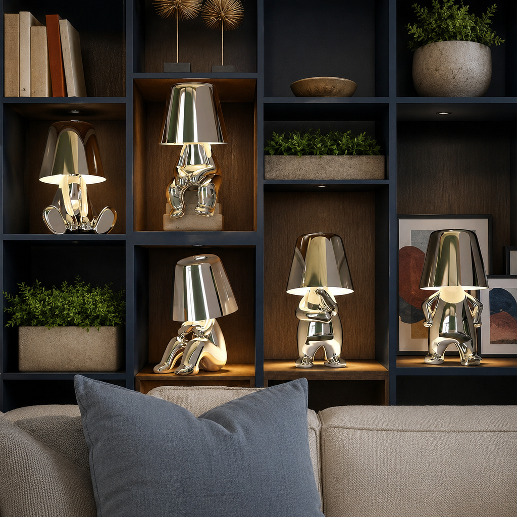 Sculptural Cordless Table Lamp | Five Thinker Styles, Touch Dimming, Polished Gold 7
