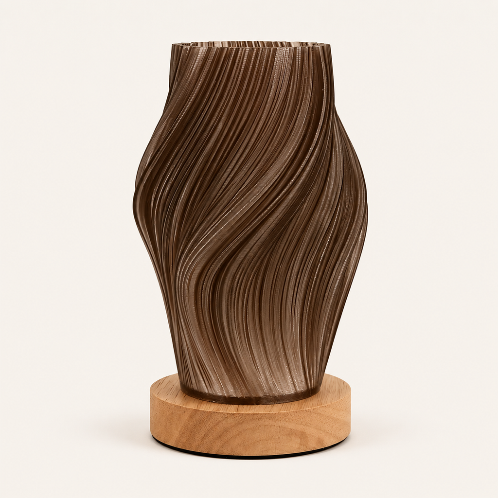 Sculptural Pleated Bedside Light with Walnut Wood Base, Warm White 3