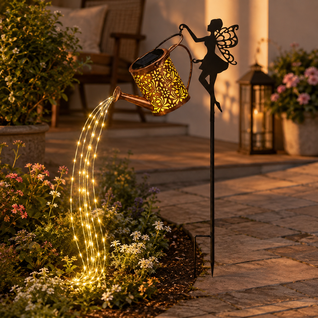 Solar Fairy Watering Can Garden Light – Cascading String Lights on Stake 3
