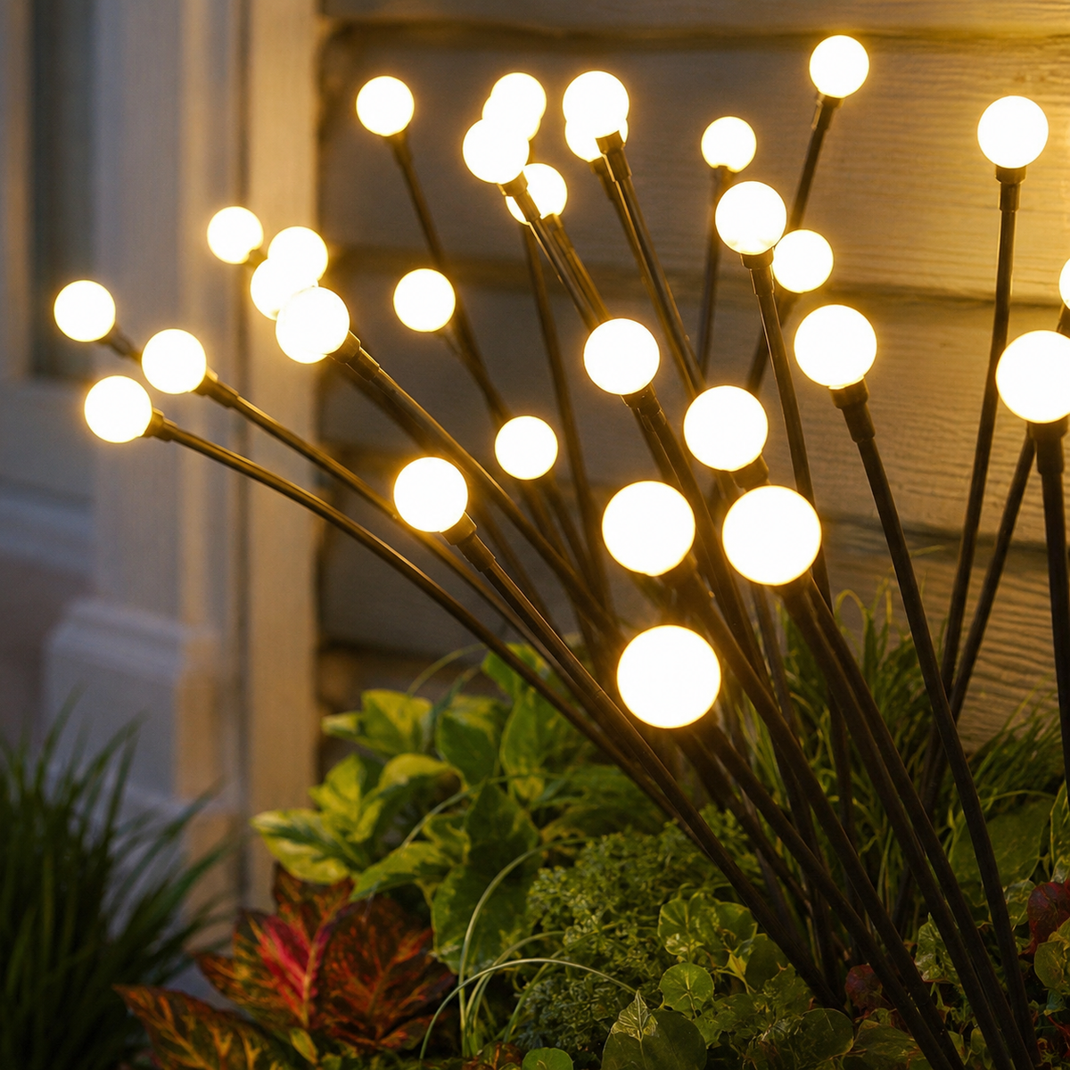 Solar Garden Light | Firefly Effect Outdoor LED Stake, Plastic, Warm White 0