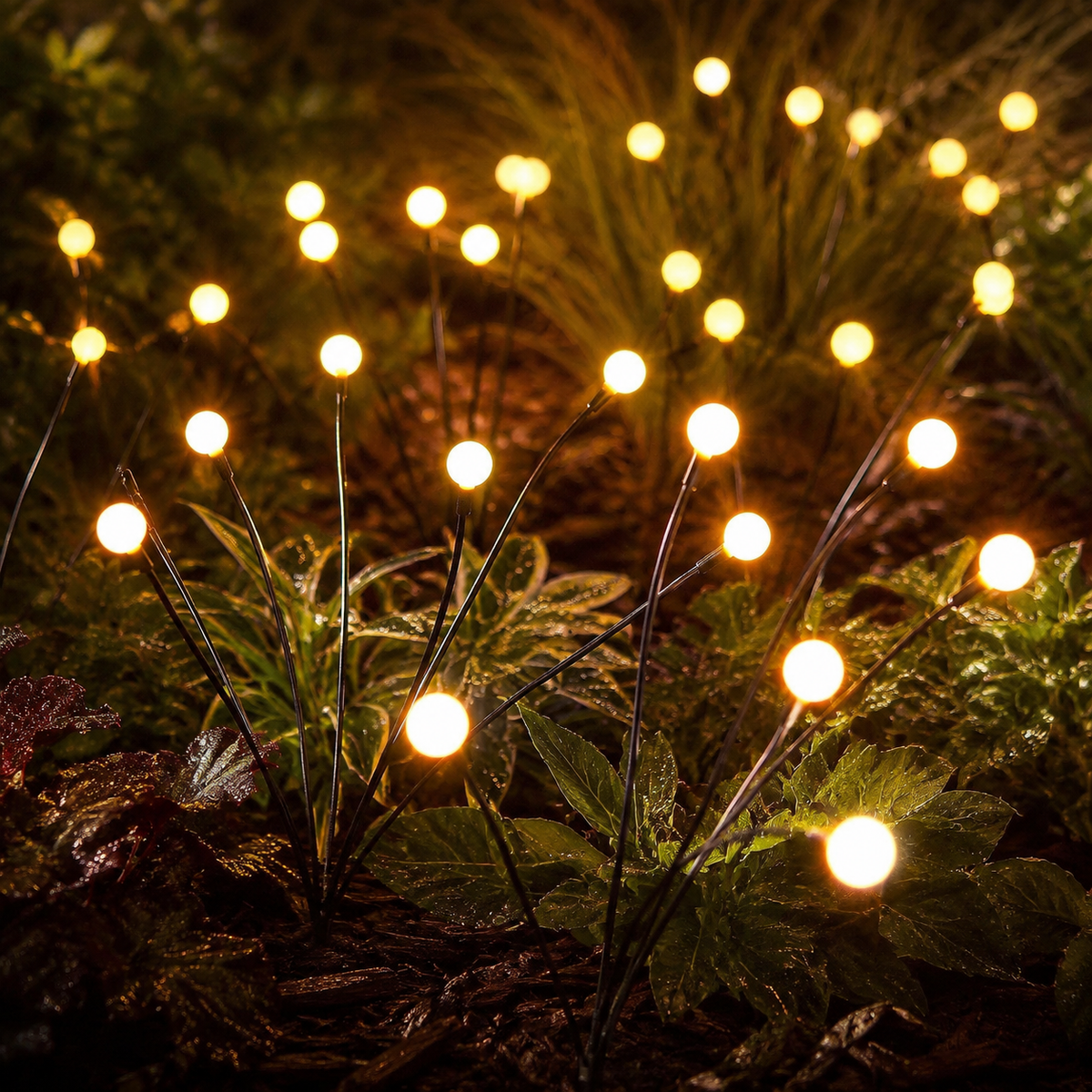 Solar Garden Light | Firefly Effect Outdoor LED Stake, Plastic, Warm White 1
