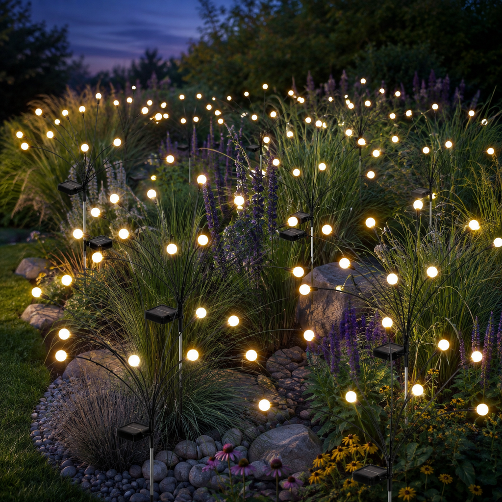 Solar Garden Light | Firefly Effect Outdoor LED Stake, Plastic, Warm White 3