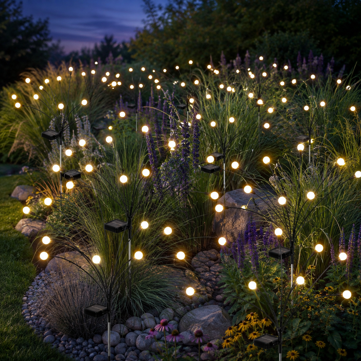 Solar Garden Light | Firefly Effect Outdoor LED Stake, Plastic, Warm White 3