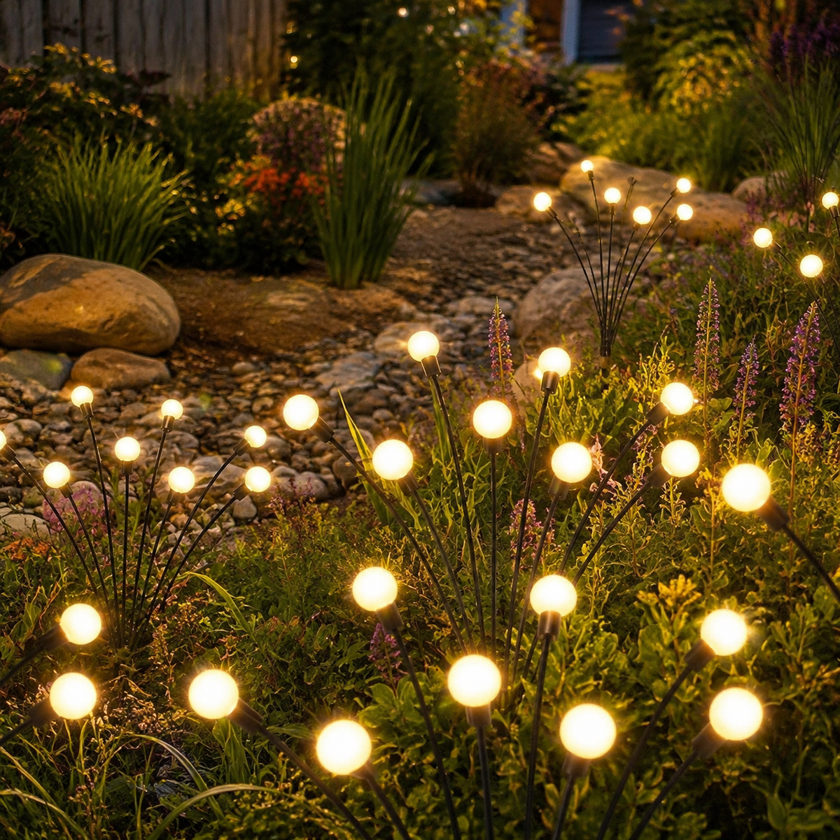 Solar Garden Light | Firefly Effect Outdoor LED Stake, Plastic, Warm White 5