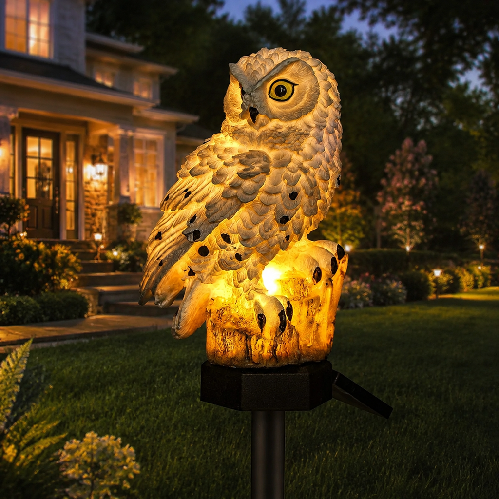 Solar Garden Light | Owl Pathway Stake Lamp, Warm White LED, White 0