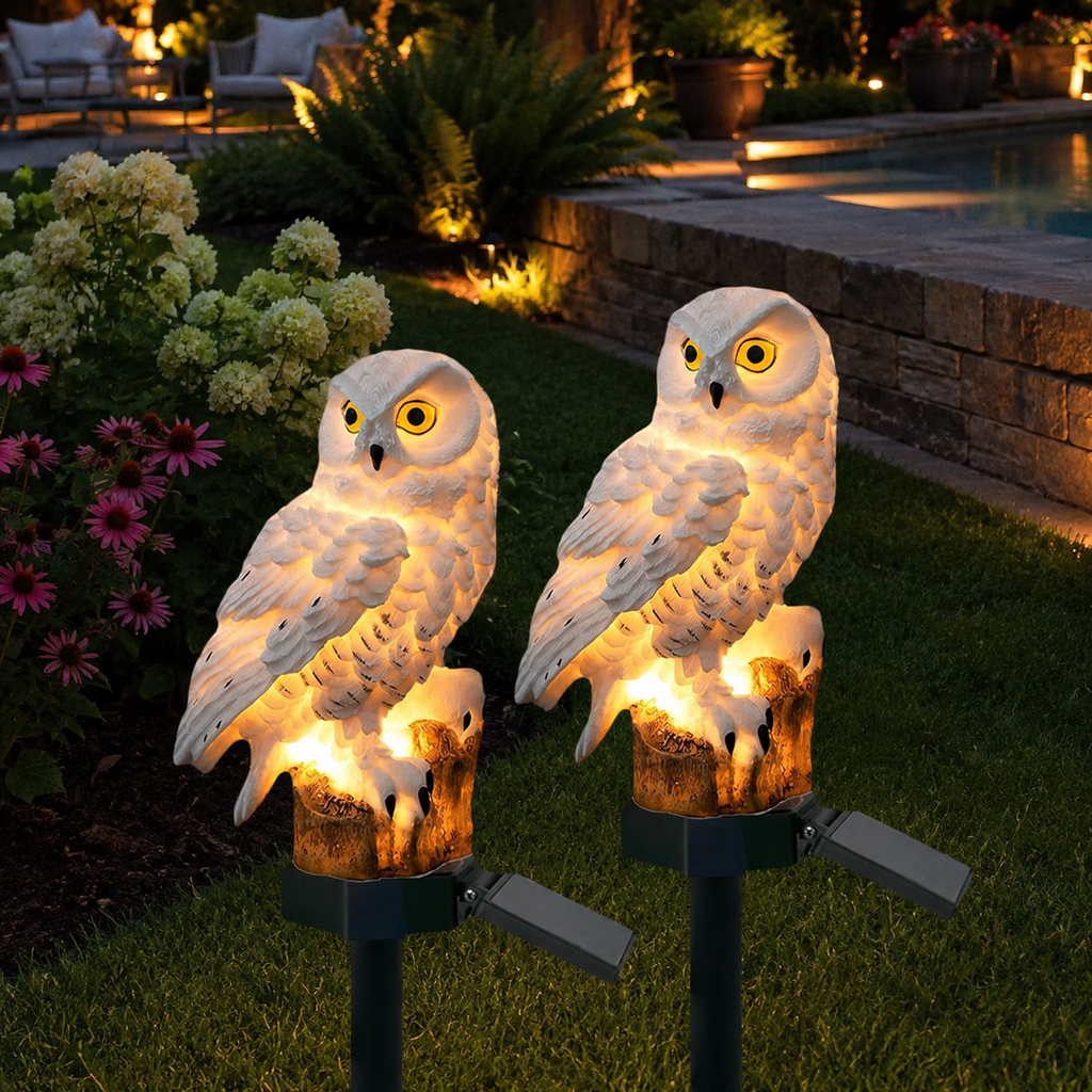 Solar Garden Light | Owl Pathway Stake Lamp, Warm White LED, White 1