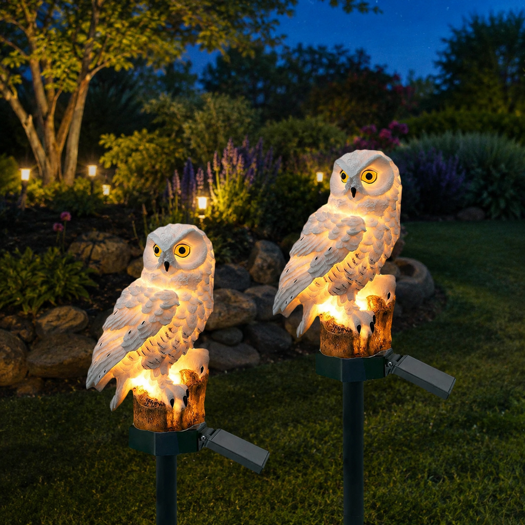 Solar Garden Light | Owl Pathway Stake Lamp, Warm White LED, White 2