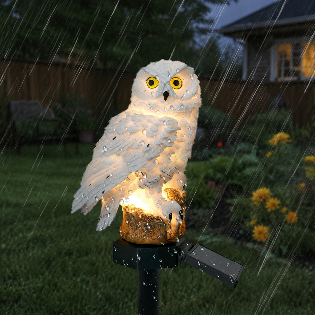 Solar Garden Light | Owl Pathway Stake Lamp, Warm White LED, White 3