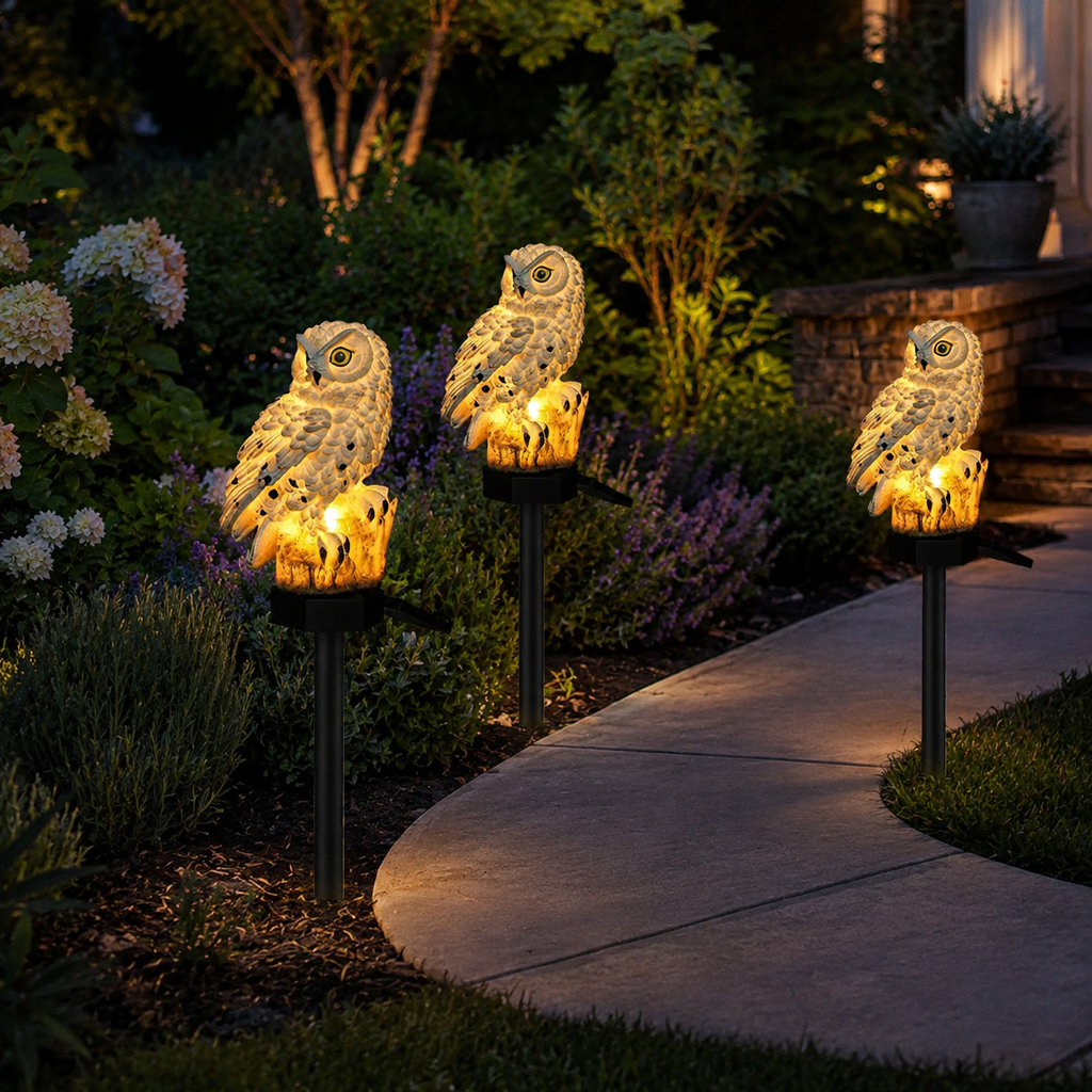 Solar Garden Light | Owl Pathway Stake Lamp, Warm White LED, White 4