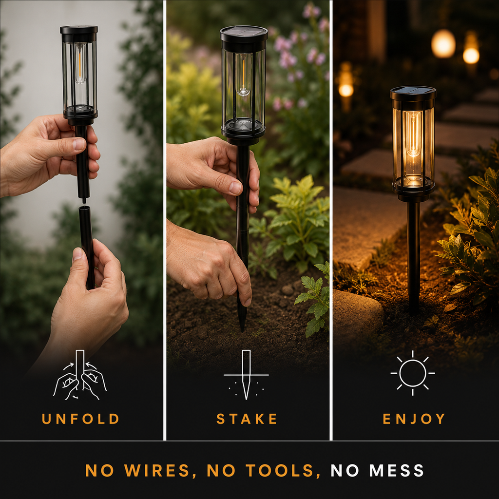 Solar Garden Pathway Light, Waterproof Wireless Outdoor Accent Lighting, Black Finish 1