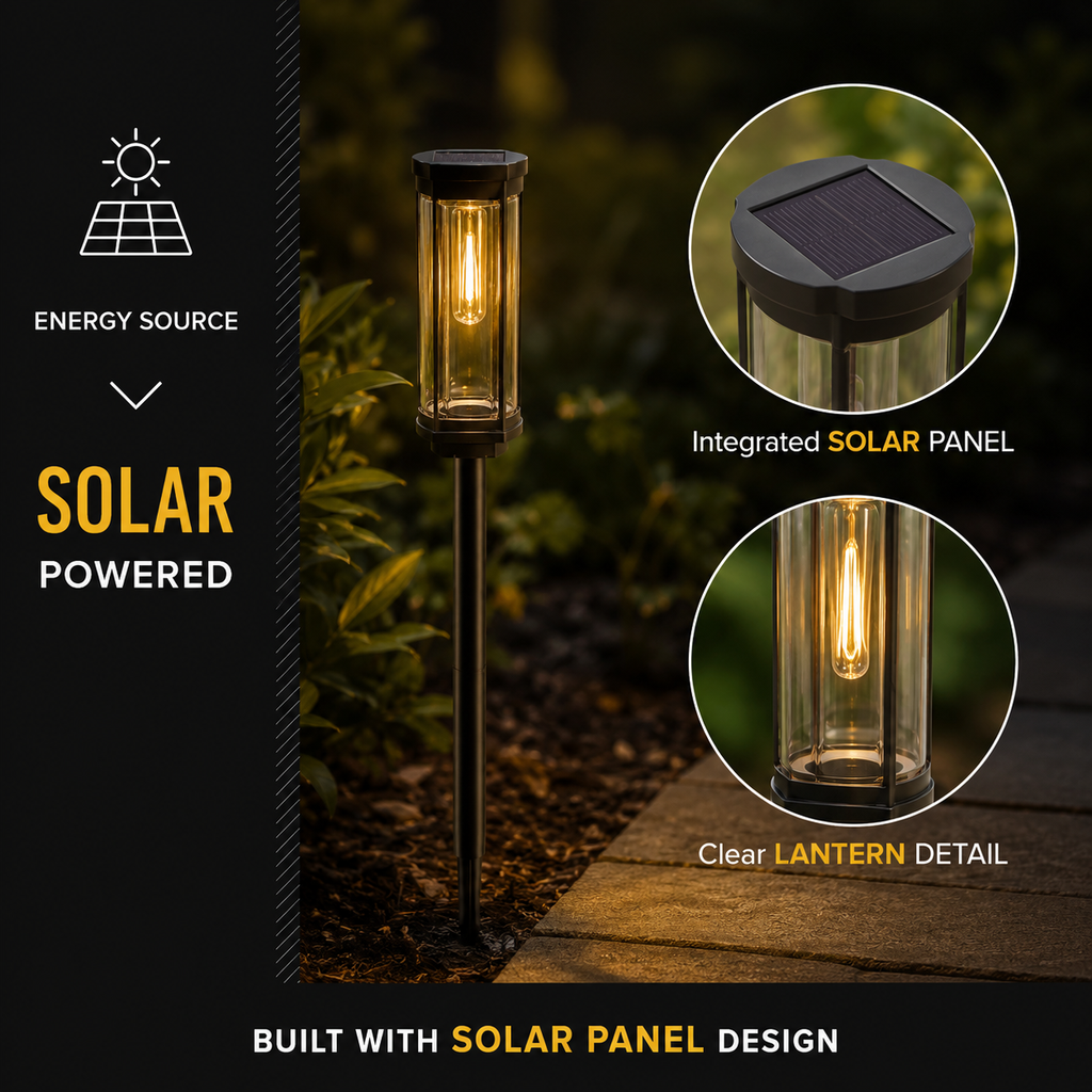 Solar Garden Pathway Light, Waterproof Wireless Outdoor Accent Lighting, Black Finish 4