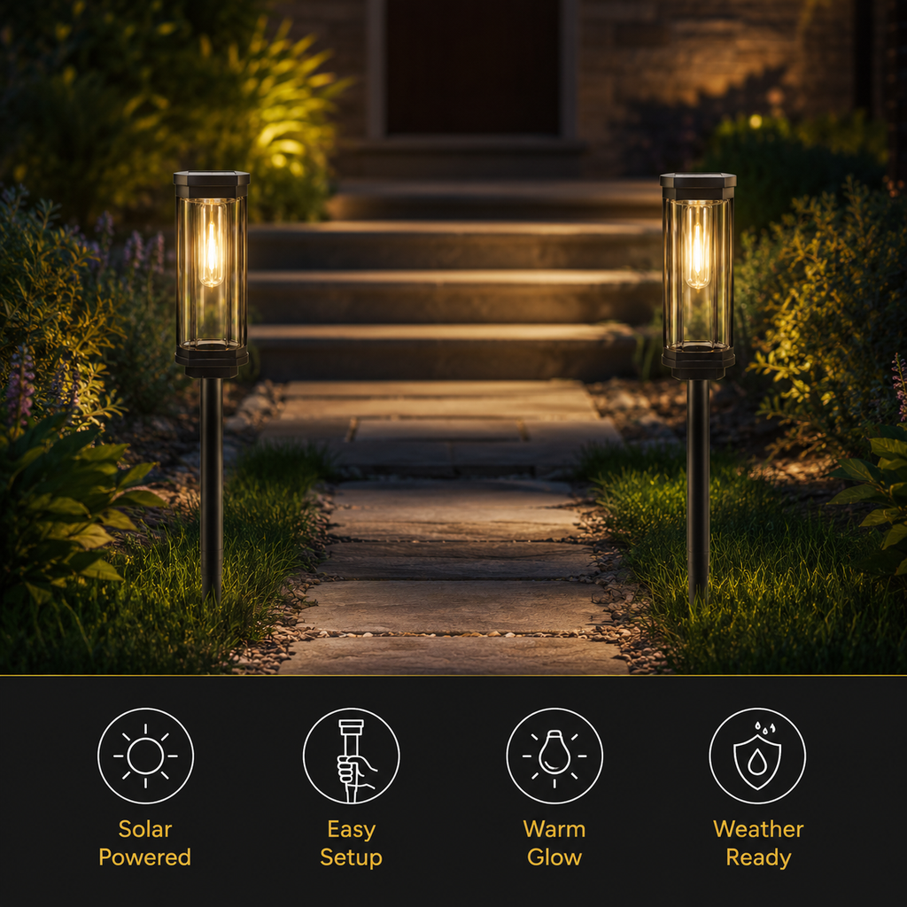 Solar Garden Pathway Light, Waterproof Wireless Outdoor Accent Lighting, Black Finish 5