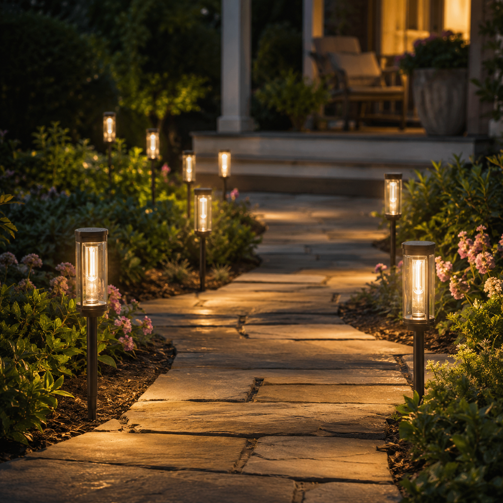 Solar Garden Pathway Light, Waterproof Wireless Outdoor Accent Lighting, Black Finish 8