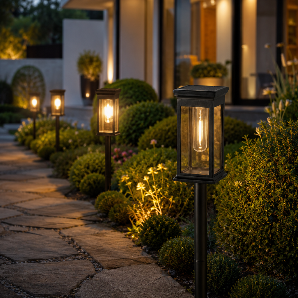 Solar Lantern Stake Lights Set of 4 – Filament Bulb Look, Warm White 2