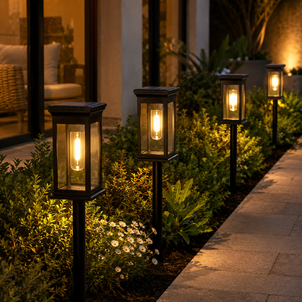 Solar Lantern Stake Lights Set of 4 – Filament Bulb Look, Warm White 3