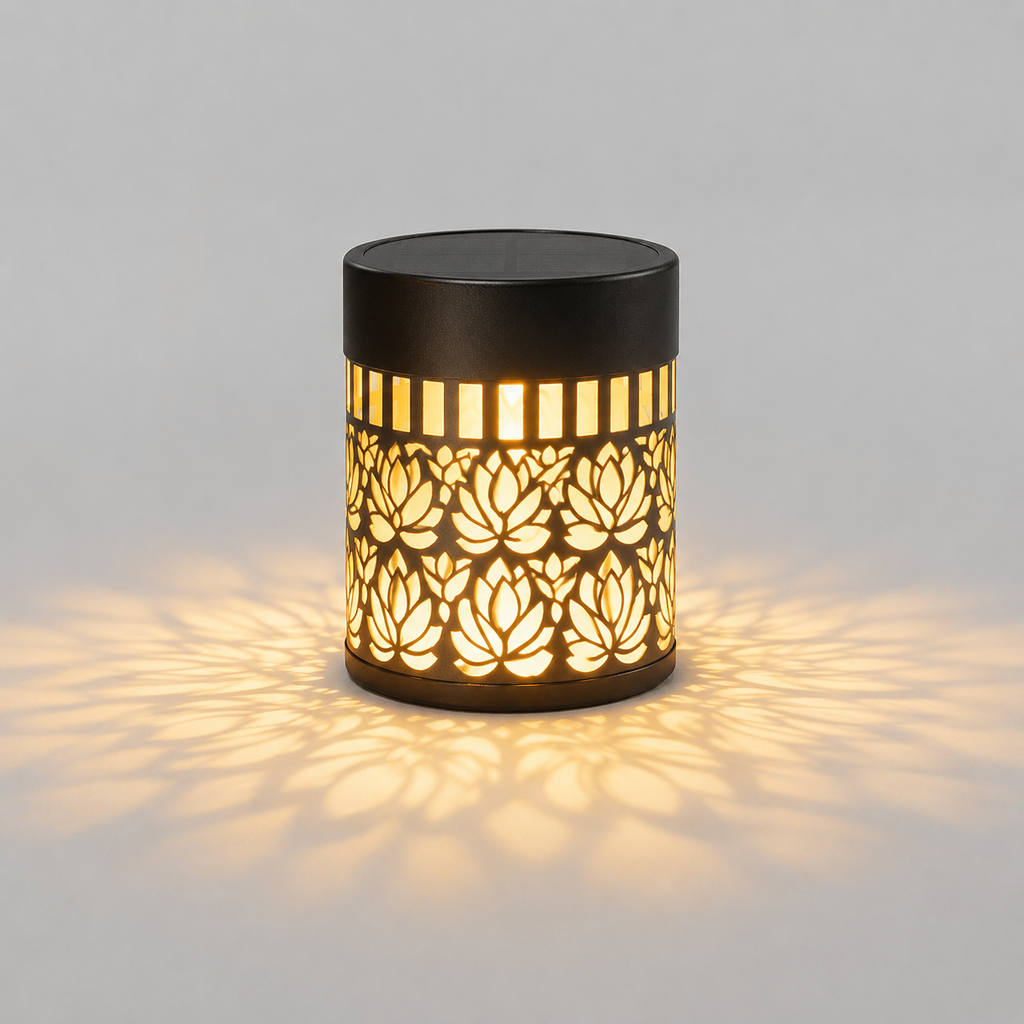 Solar Metal Lantern with Lotus Projection – Table, Wall or Hanging 0