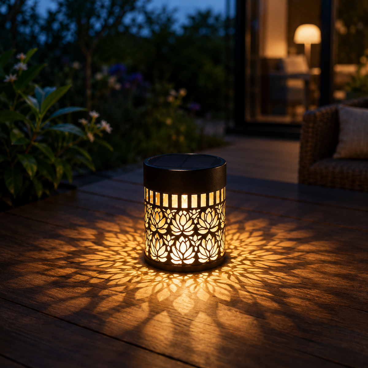 Solar Metal Lantern with Lotus Projection – Table, Wall or Hanging 2
