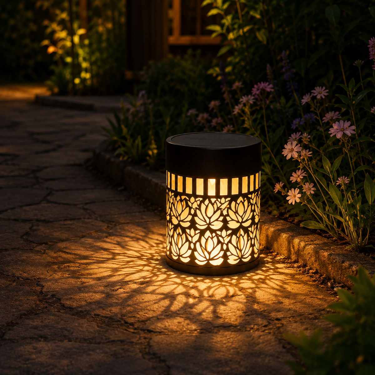Solar Metal Lantern with Lotus Projection – Table, Wall or Hanging 3