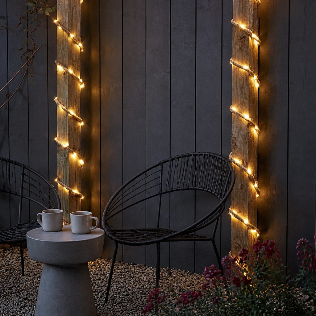 Solar Rope Lights | 100 LED Hemp Rope, Solar Powered, Natural Brown 2
