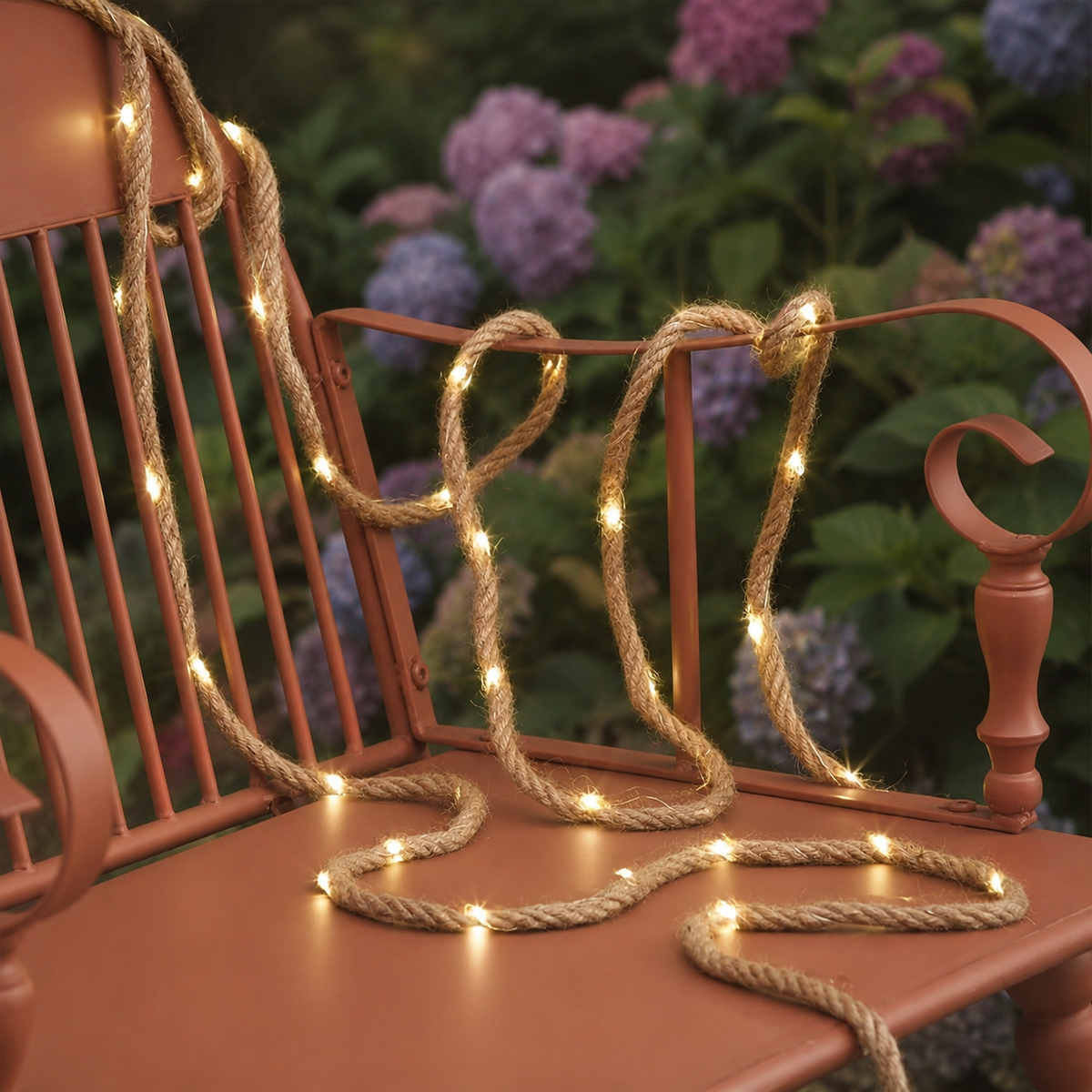 Solar Rope Lights | 100 LED Hemp Rope, Solar Powered, Natural Brown 3
