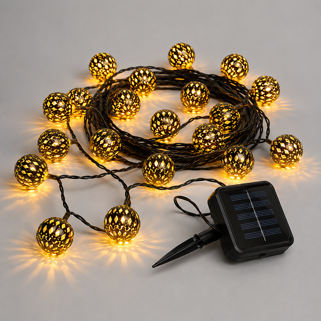 Solar String Lights, Moroccan Globe Design, Plastic, Warm LED Light 0