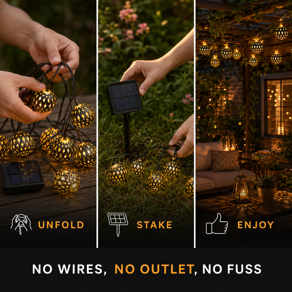 Solar String Lights, Moroccan Globe Design, Plastic, Warm LED Light 4
