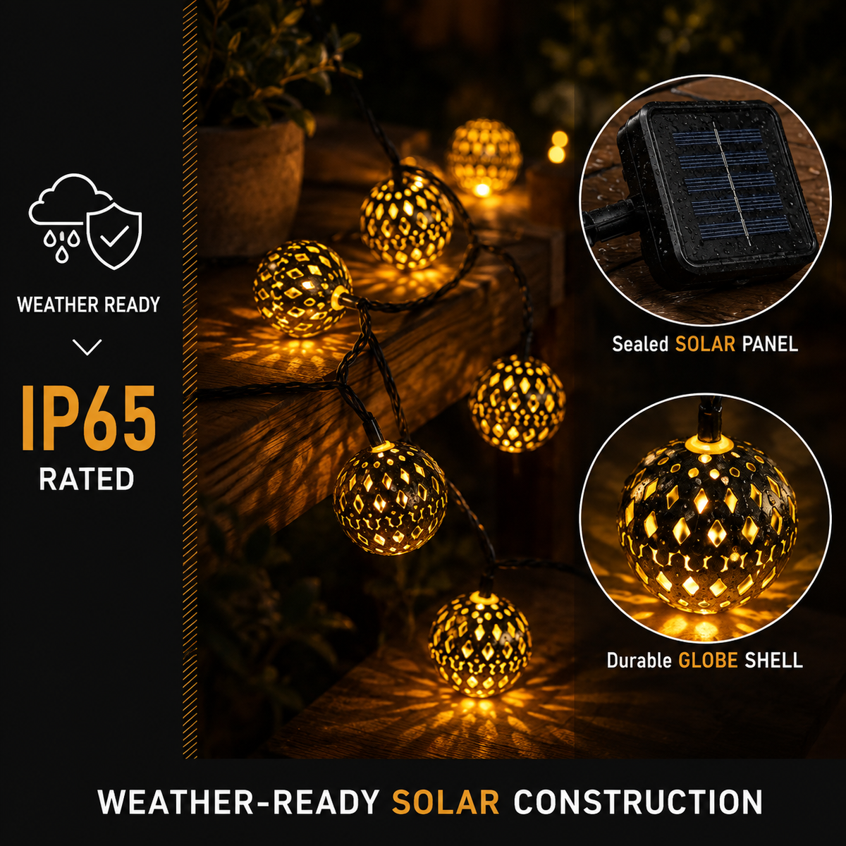 Solar String Lights, Moroccan Globe Design, Plastic, Warm LED Light 6