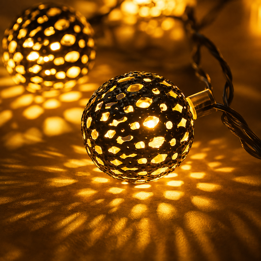 Solar String Lights, Moroccan Globe Design, Plastic, Warm LED Light 7