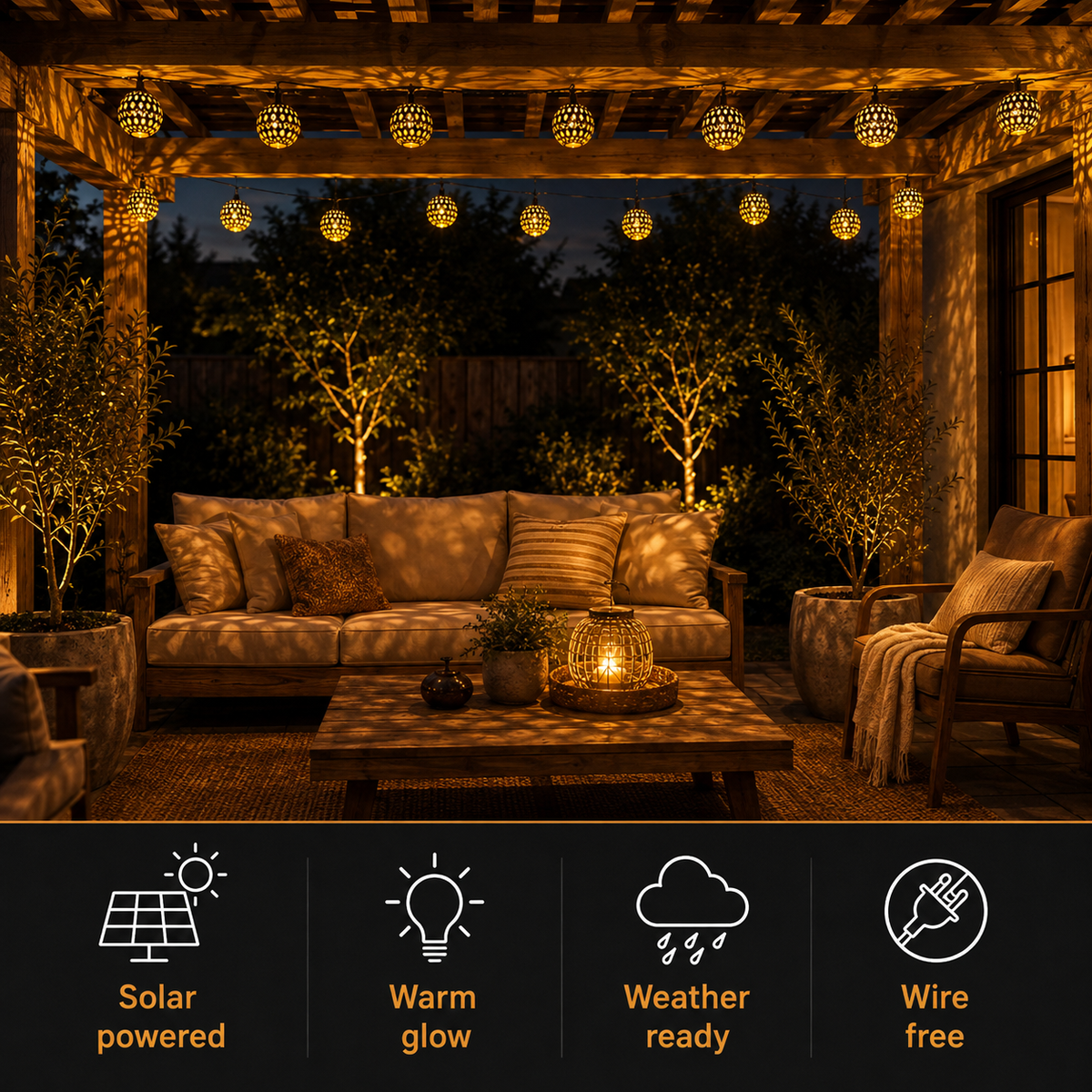 Solar String Lights, Moroccan Globe Design, Plastic, Warm LED Light 8
