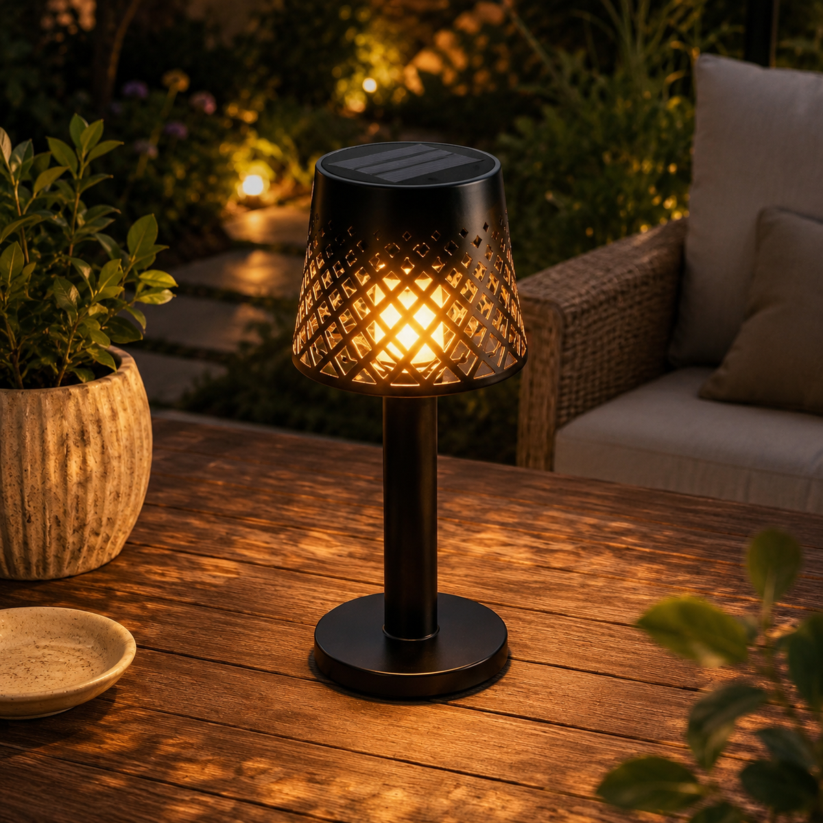 Solar Table Lamps Set of 4 – Cordless Cutout Metal Design, Warm White 1