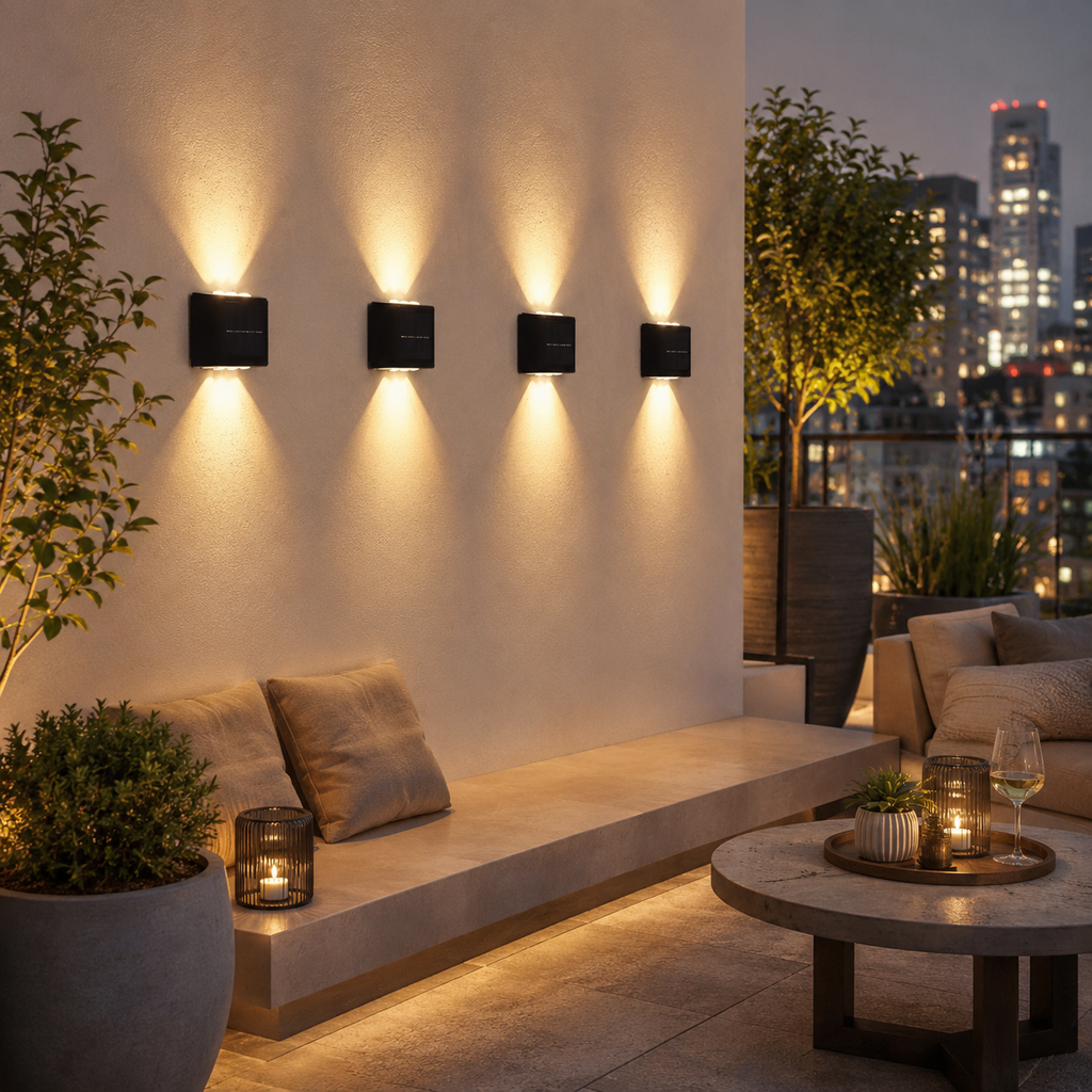 Solar Up-Down Wall Lights Set of 4 – Warm White Outdoor 3