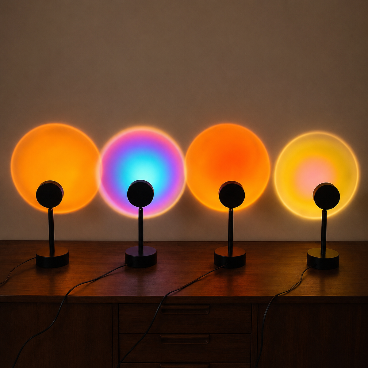 Sunset Projector Lamp | Multicolor LED Halo Light, Aluminum, Black 1